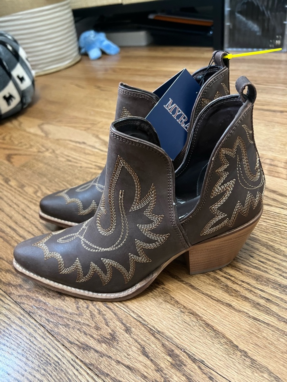 Myra Bag Brown Western Embroidered Ankle Heeled Boots